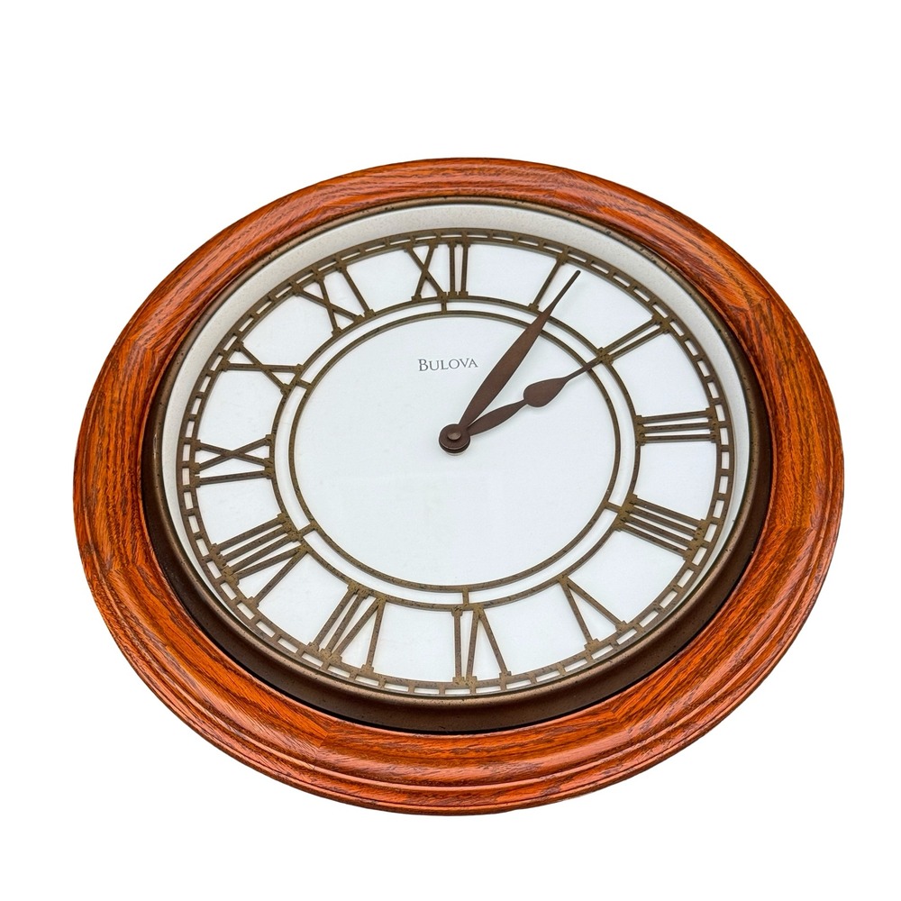 BULOVA Wall Clock Solid Wood Case Raised Roman Numerals 16" Model C3462